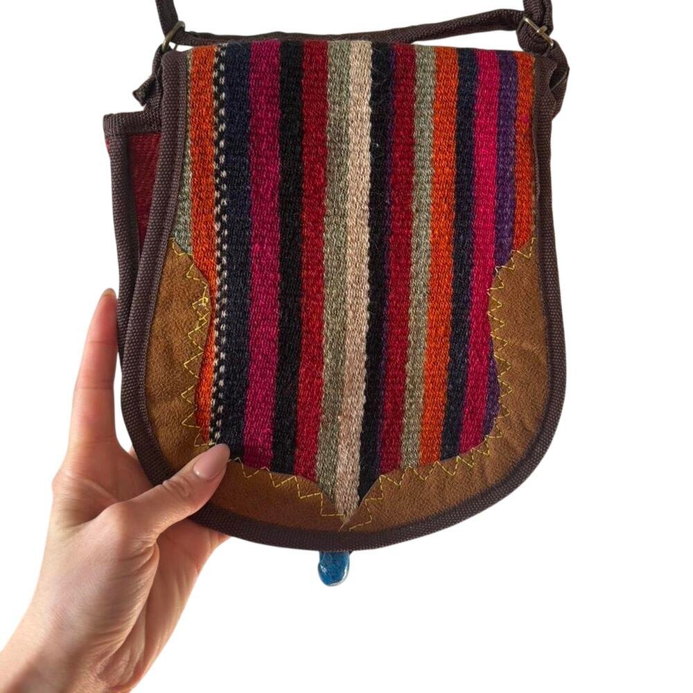 Handmade Boho Crossbody Bag Woven Kilim Shoulder Purse Ethnic Festival Tote - Picture 3 of 11
